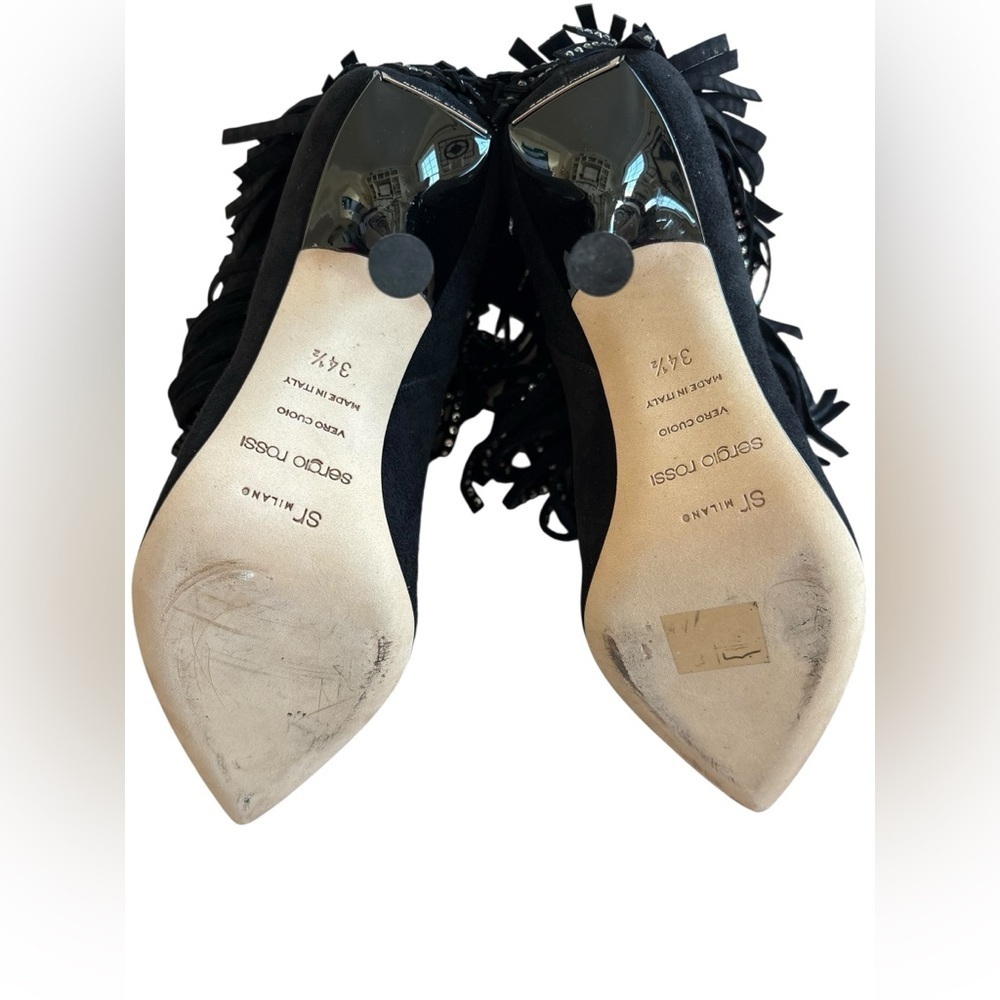 Sergio Rossi Black Ankle Boots with Silver Fringe - Picture 12 of 16